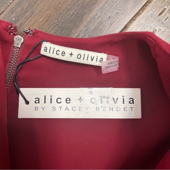 Alice + Olivia Coley Crewneck Ruffle-Sleeve Short Dress In Claret New Size 8 - Picture 5 of 8
